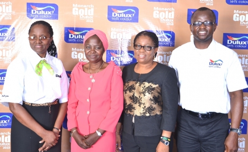 L-R, The Managing Director, CAP Plc., Mrs. Omolara Elemide; The Chairman, Nigerian Institute of Building (NIOB), Mrs. Adenike Said; The Chairman, Nigerian Institute of Quantity Surveyors (NIQS), Mrs. Adenike Ayanda and The Marketing Manager, CAP Plc., Mr. Dominic Oladeji during the Special Briefing of Professional Bodies on the 2016 Dulux Colour of the Year (Monarch Gold) held at the CAP Plc. office in Ikeja, Lagos recently.