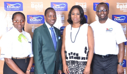 L-R, The Managing Director, CAP Plc., Mrs. Omolara Elemide; The Chairman, Nigerian Institute of Architect (NIA), Mr. Ladipo Lewis; The President, Interior Designers Association of Nigeria (IDAN), Ms. Titi Ogufere and The Marketing Manager, CAP Plc., Mr. Dominic Oladeji during the Special Briefing of Professional Bodies on the 2016 Dulux Colour of the Year (Monarch Gold) held at the CAP Plc. office in Ikeja, Lagos recently.