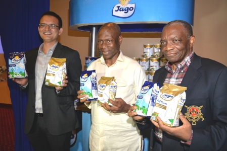 The Managing Director, Sosaco Nigeria Limited, Mr. Shailesh Kumar, the Chairman, Sosaco Nigeria Limited, Mr. Francis Ogboro,  and the Special Guest, Mr. Mathew Ogboro at the launch of the new Jago Gold and the unveiling of the New Pack Design for Jago D’lite held at Sheraton Hotel, Ikeja , Lagos on Saturday.