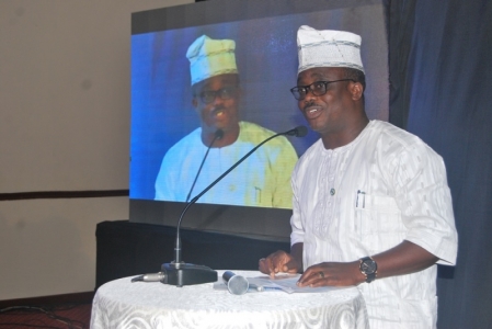 Dr. Babatunde Ipaye, Commissioner for Health, Ogun State, delivering his welcome address as the Chairman/ Special Guest at the launch of Zentiva in Nigeria, at the Function Suite, Sheraton Hotel and Towers, on Wednesday, February 24