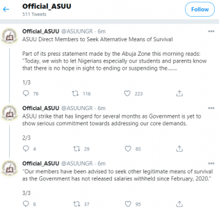 ASUU uRGES MEMBERS TO GET OTHER JOBS