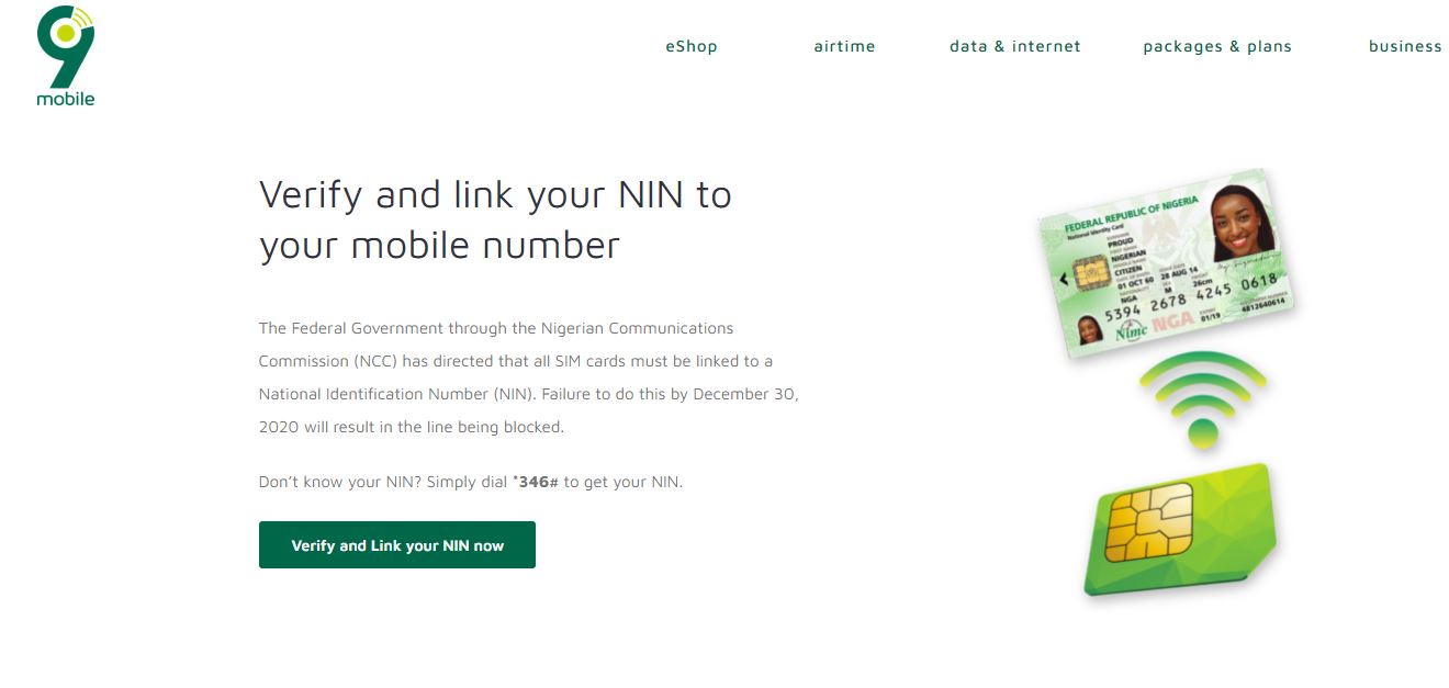 NIN SIM Registration: 9Mobile USSD Code, Online Portal