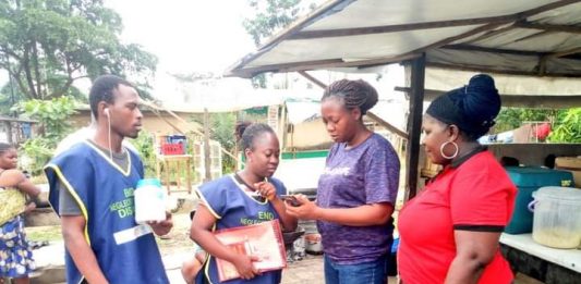 CDDs enlightening residents of Jakande estate, Oke-Afa about NTDs during the 2019 intervention in Oshodi-Isolo LGA