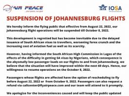Air Peace To Suspend Trips To South Africa From August 22
