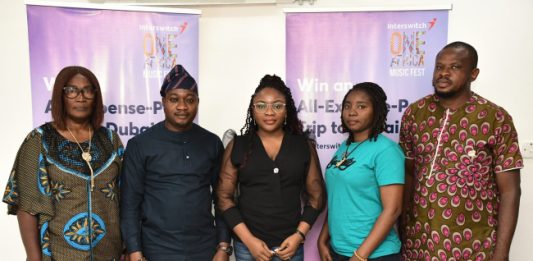 L-R: Susie Onwuka, Head FCCPC, Lagos office; Olawale Akanbi, Group Head, Growth Marketing Merchants and Ecosystem, Interswitch; Priscilla Iyari, Brand Manager, Quickteller; Juliet Aaron, Remedial/Fraud Services Operational Executive Internal Control and Fraud, Interswitch and Uche Nebeolisa, NLRC official at the second Interswitch One Africa Music raffle draw in Lagos.