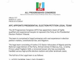 APC Unveils Legal Team To Defend Tinubu's Presidential Victory