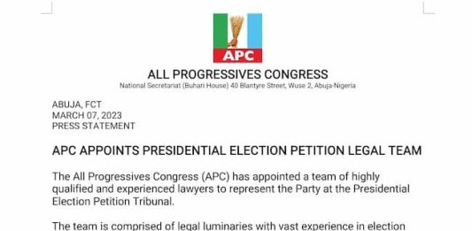 APC Unveils Legal Team To Defend Tinubu's Presidential Victory