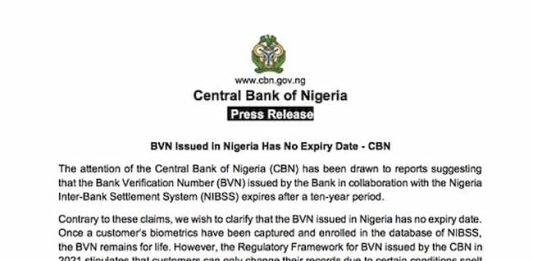 BVN: CBN Clarifies Rumour On Expiration Date