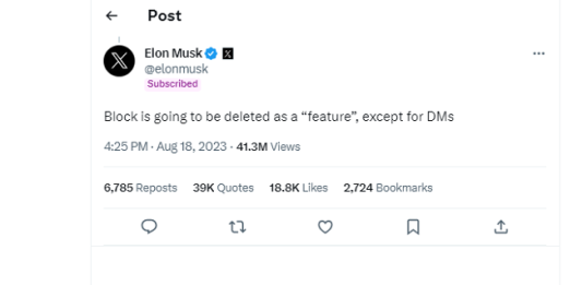 X To Delete 'Blocking' Feature - Elon Musk