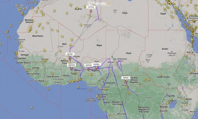 Planes avoiding Niger Republic. Source: Flightradar24