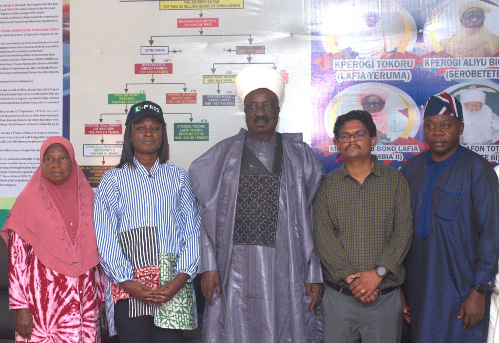 L-R: Hajia Hussain Aminat, Director, Agricultural Services, Ministry of Agriculture & Rural Development, Kwara State; Oloruntoyosi Thomas, Honourable Commissioner for Agriculture and Rural Development, Kwara State; His Royal Highness (HRH) Alhaji Idris Abubakar (Sinaboko Serobetete III), King of Sennu-Kperu Town (Okuta), Baruten; Amit Mathur, Commercial Manager, Soybean Value Chain, Olam Agri Integrated Feed & Protein, and Olayinka Solomon, State Chairman, Soybean Farmers' Association, during the Olam Agri Integrated Feed & Protein Business and Kwara State Ministry of Agriculture & Rural Development visit to Okuta, Baruten LGA, Kwara State, on Thursday, December 11, 2024, to donate Soybean Threshing Machines to local farmers.
