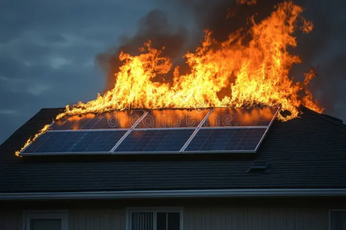 burning-photovoltaic-solar-panels-roof-residential-house-dramatic-fire-twilight-377029887