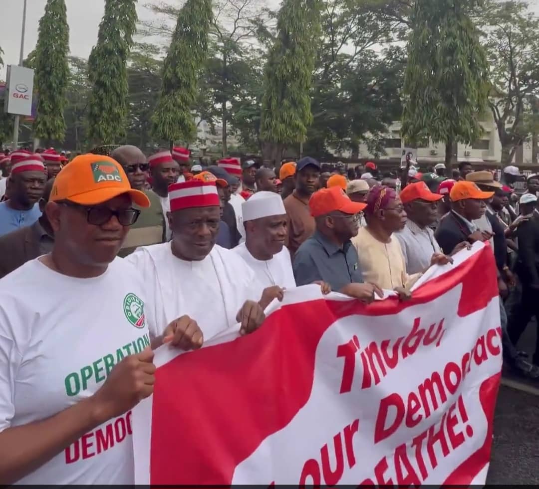 ADC leaders, supporters storm INEC headquarters over alleged political exclusion