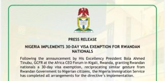 Nigeria begins 30-day visa-free entry for Rwandan nationals
