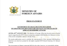 Ghana government declines MTN’s ghs20 million offer for xenophobia victims