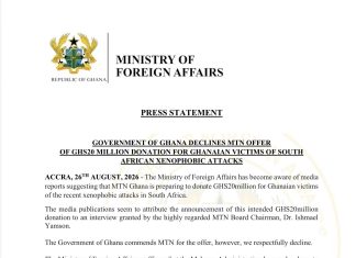 Ghana government declines MTN’s ghs20 million offer for xenophobia victims